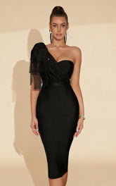 Adrian Black One-Shoulder Mesh Bandage Dress