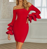 Ana Bell Sleeve Bandage Dress In Red