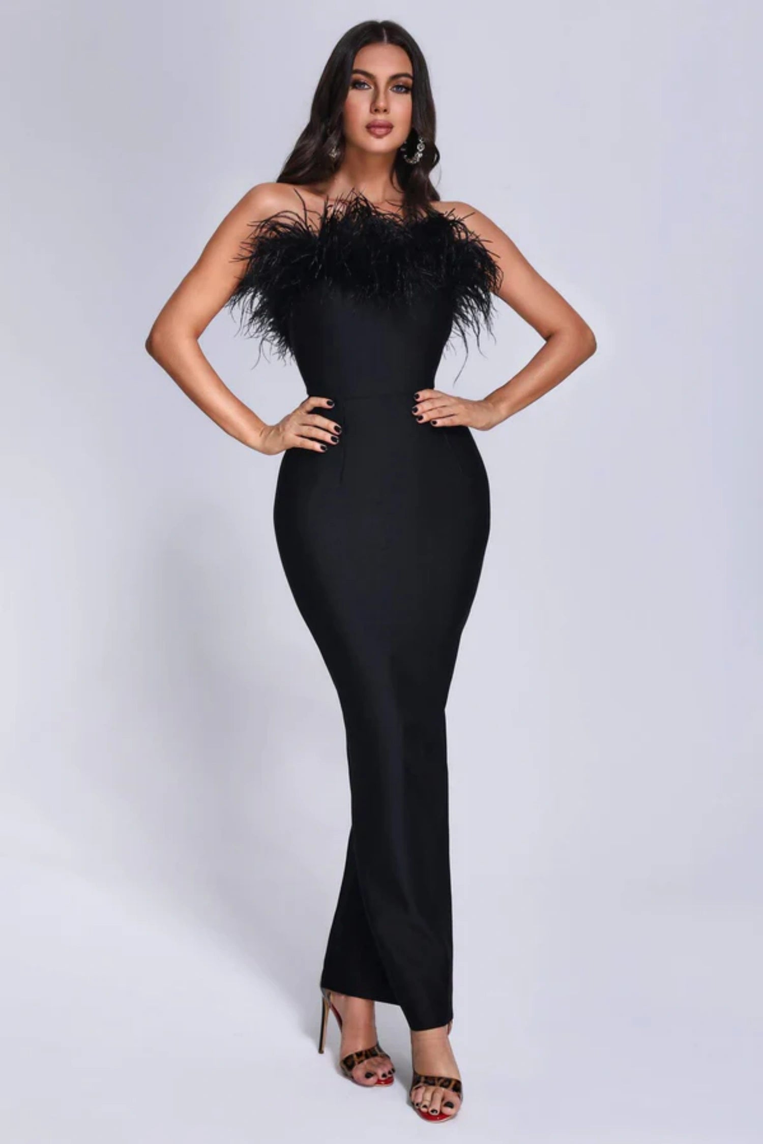 green emerald velvet dress BLACK FEATHER BOA GOWN  Arelia's Dream