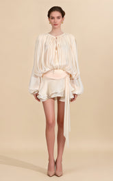 Ashby Apricot Mesh Puff Sleeve Mini Dress