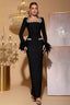 Ava Black Feather Rhinestone Bandage Maxi Dress