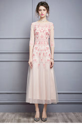 Bunyan Embroidered Beaded Midi Dress in Pink - PDC