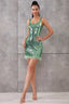 Camille Green Sequin Feather Mini Dress
