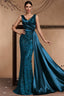 Celine Teal Blue Sequin Print Maxi Evening Dress