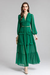 Sienna Cutout Cake Layered Maxi Dress In Green