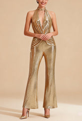 Dorian Gold Sequin Halter Jumpsuit
