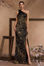 Elara Black One Shoulder Print Maxi Dress