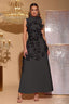 Elton Black 3D Floral A-Line Maxi Dress