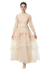 Eliana Embroidered Sequin Mesh Maxi Dress In Apricot