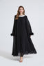 Esme Black Rhinestone Feather Pleated Maxi Dress
