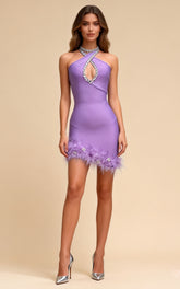 Evan Purple Feather Diamond Bandage Mini Dress