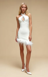Evan White Feather Diamond Bandage Mini Dress