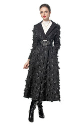 Luna Fur Collar 3D Floral Coat In Black