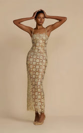 Gianna Champagne Cut Out Slip Midi Dress