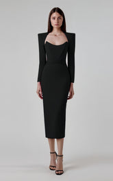 Juno Black Long Sleeve Bandage Midi Dress