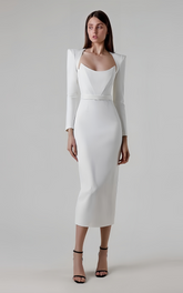 Juno White Long Sleeve Bandage Midi Dress
