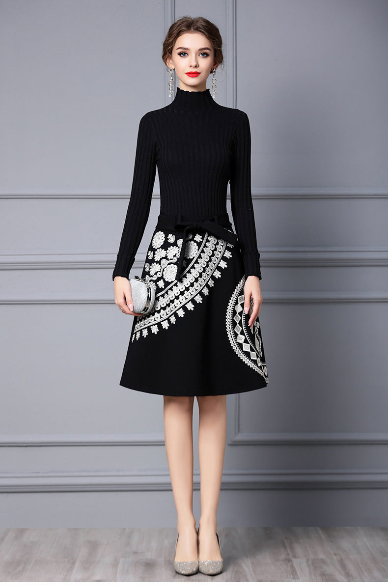 Nydia Knit Embroidered Midi Dress In Black - PDC