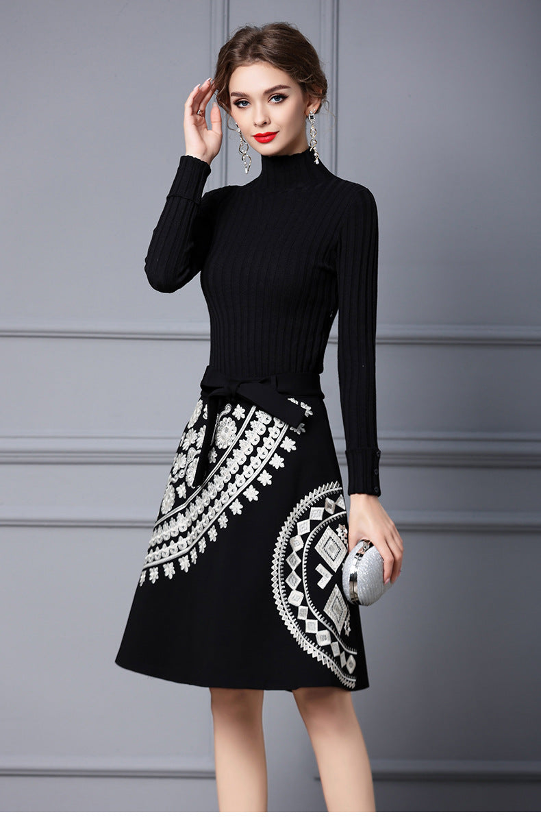 Nydia Knit Embroidered Midi Dress In Black - PDC