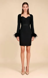 Lance Black Feather Bandage Mini Dress