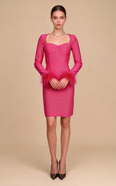 Lance Pink Feather Bandage Mini Dress