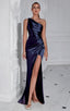 Lara Navy Blue Pleated One-Shoulder Maxi Dress