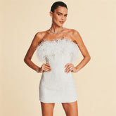 Lila White Sequin Ostrich Feather Party Dress