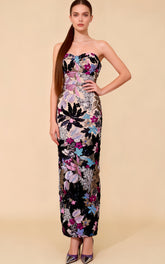 Livia Purple Embroidered Strapless Maxi Dress