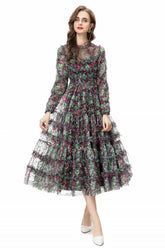 Riley Long Sleeve Floral Layered Tulle Maxi Dress
