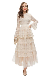 Asher Long Sleeve Lace Maxi Dress In Apricot