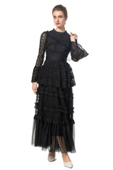 Asher Long Sleeve Lace Maxi Dress In Black