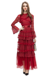 Asher Long Sleeve Lace Maxi Dress In Red