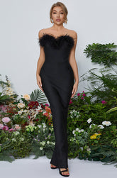 Louisa Strapless Feather Bandage Maxi Dress In Black - PDC