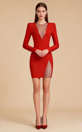 Lucia Red Mesh Diamond Bandage Mini Dress