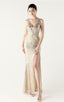 Lyla Apricot Sequin Feather Embellishment Evening Dress