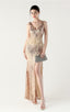 Lyla Gold Sequin Feather Embellishment Evening Dress