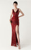 Lyla Wine Sequin Feather Embellishment Evening Dress