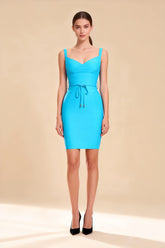Maeve Blue Belted Mini Bandage Dress