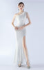 Maisie White Sequin Asymmetric Neckline Feathered Maxi Dress