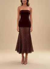 Margot Brown Polka Dot Mesh Bandage Maxi Dress