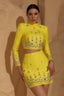 Miriam Yellow Rhinestone Crop Top and Skirt Two-Piece Set