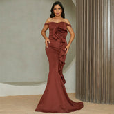 Mabel Off-Shoulder 3D Floral Maxi Dress In Brown