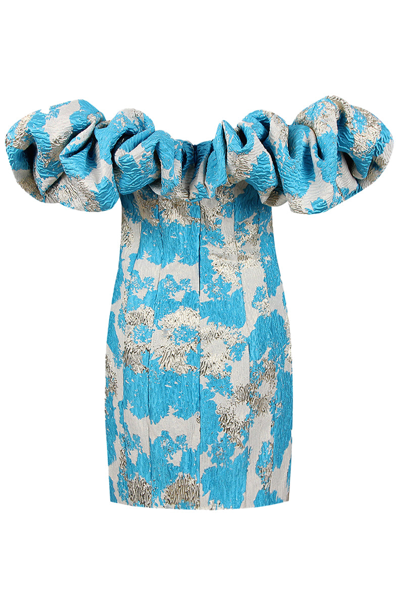 Avital Off-Shoulder Ruffle Mini Dress in Blue - PDC