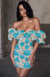 Avital Off-Shoulder Ruffle Mini Dress in Blue - PDC