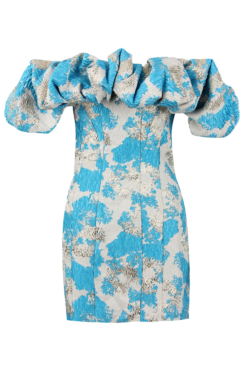 Avital Off-Shoulder Ruffle Mini Dress in Blue - PDC
