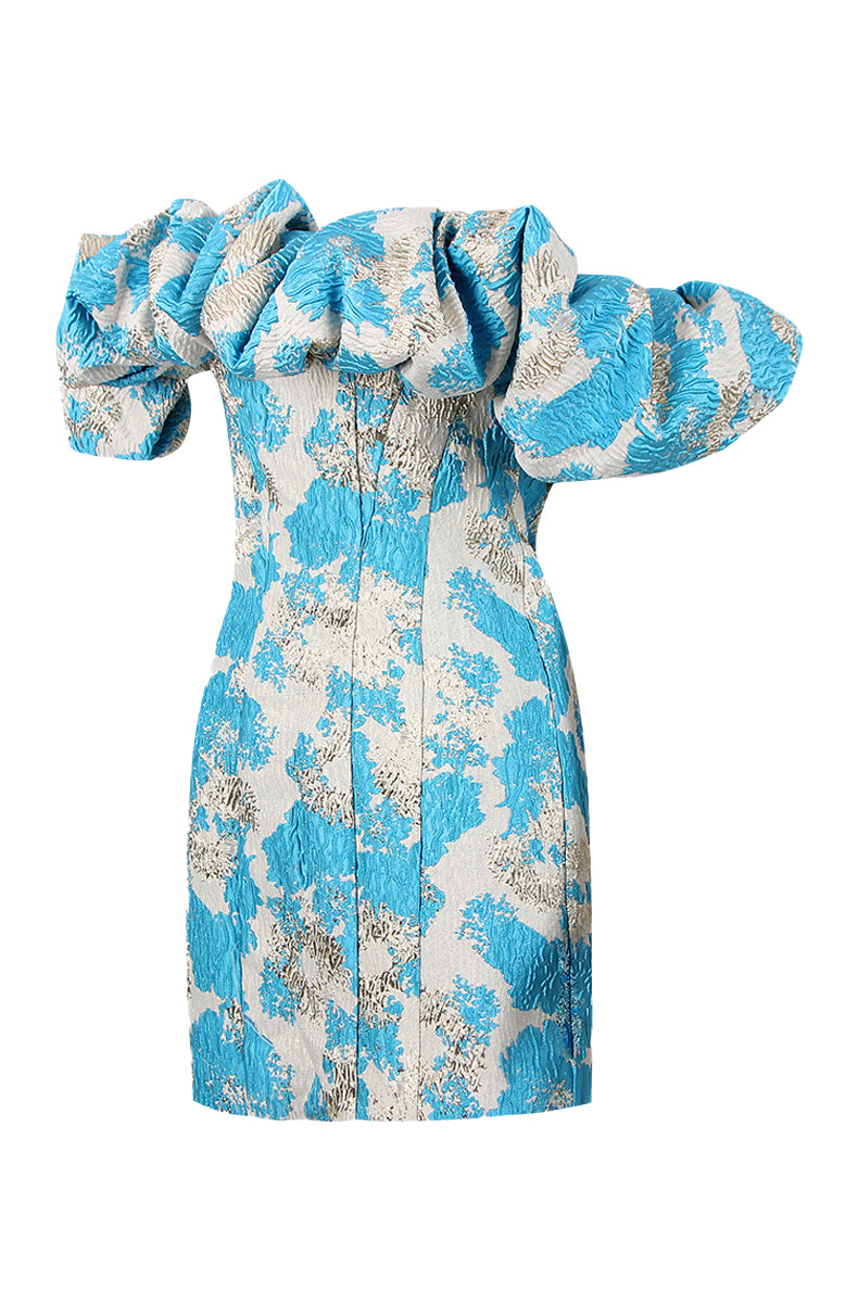 Avital Off-Shoulder Ruffle Mini Dress in Blue - PDC