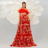 Yola Off-shoulder Floral Mesh Maxi Dress In Red