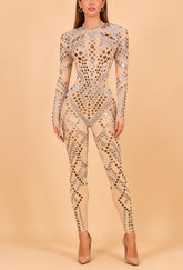 Olwen Silver Sequin Mesh Jumpsuit