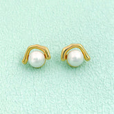 Jacova Geometric Pearl Stud Earrings In Gold