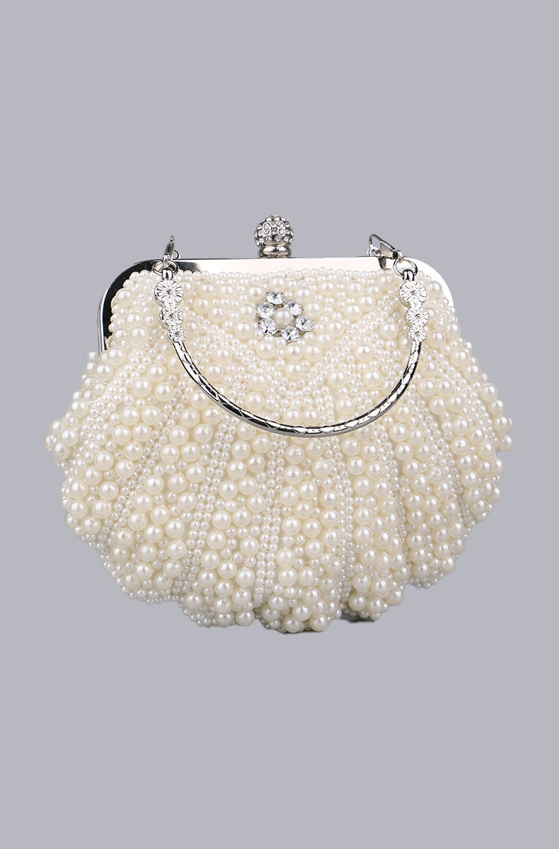 Mattea Pearl Rhinestone Handbag in Off-White - PDC