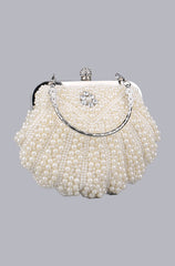 Mattea Pearl Rhinestone Handbag in Off-White - PDC